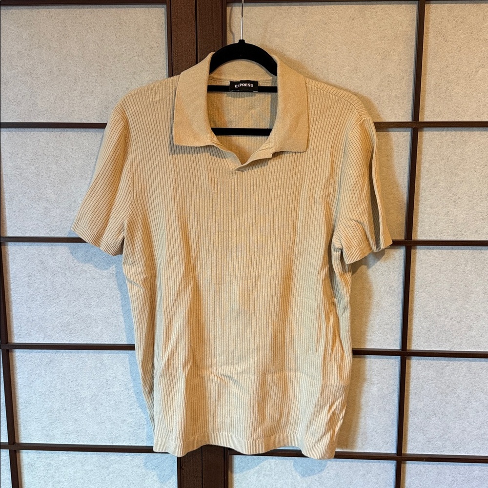 Express Beige Ribbed Polo Shirt